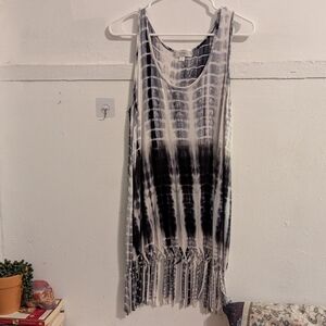Shannon Ford Fringe Navy Tie Dye Tunic Sleeveless Top Mini Dress